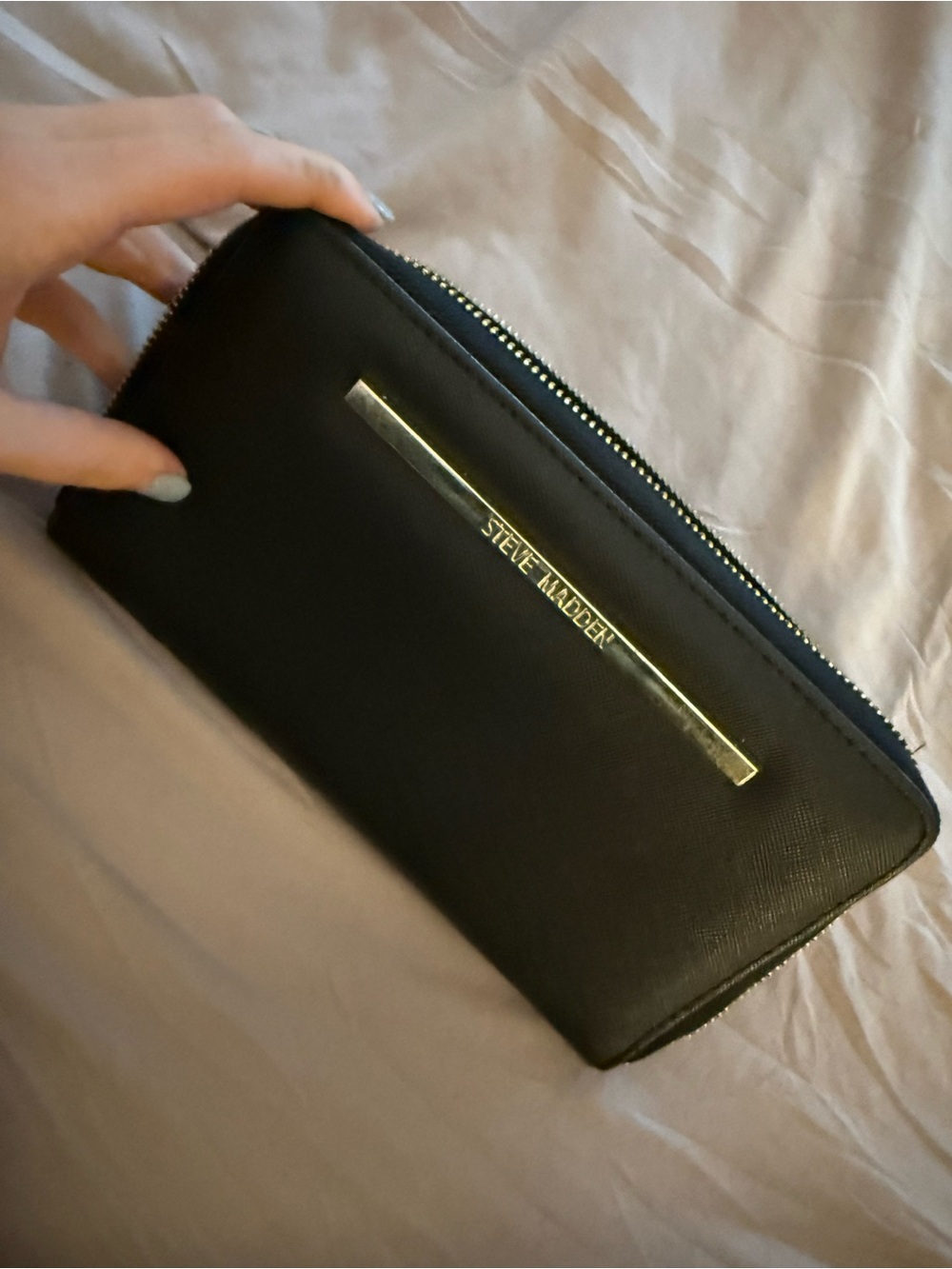 Steve Madden Black Wallet with Gold Accent Zip